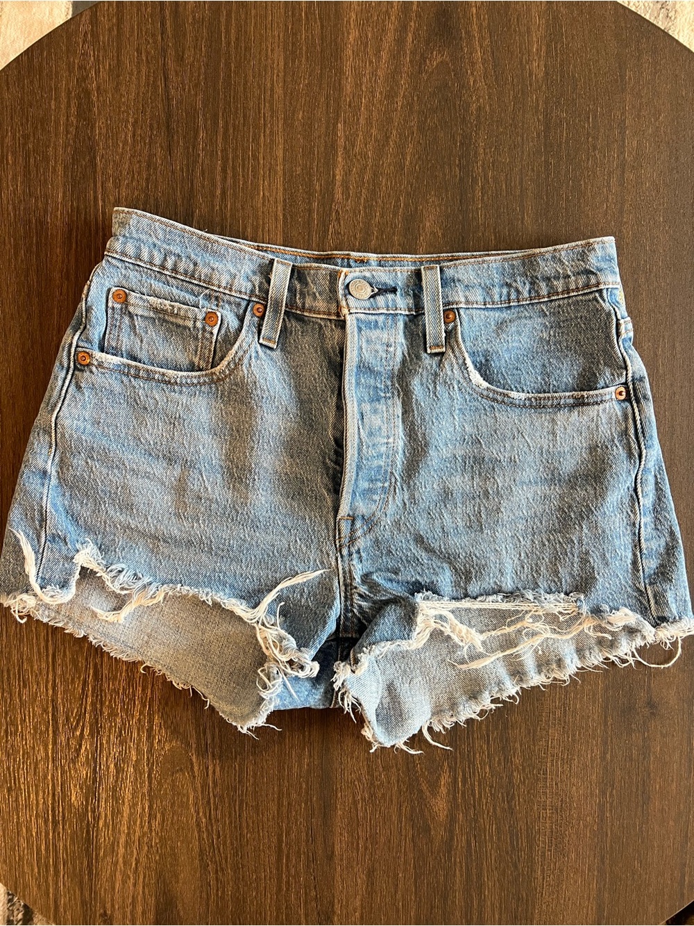 Levi's Light Blue Distressed Denim Cutoff Shorts
